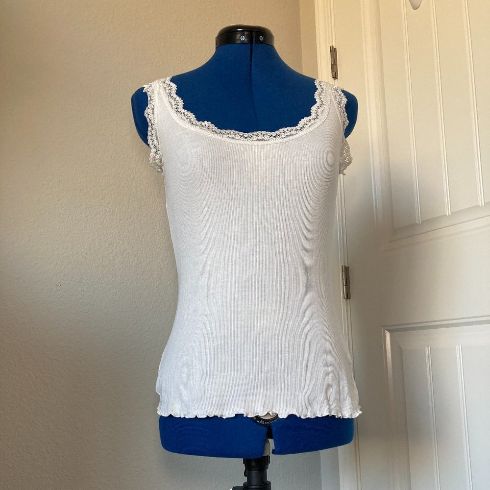 Classic White Lace-Trim Tank Top - Size S